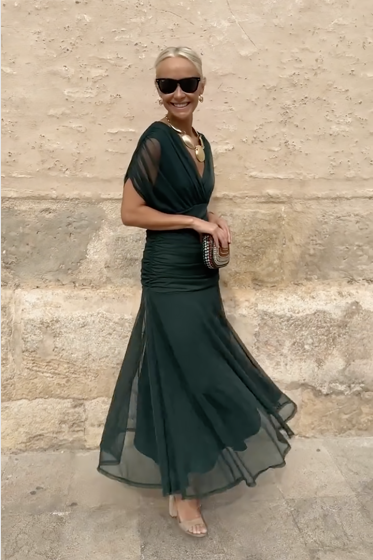 Celeste | Pleated V-Neck Maxi Dress