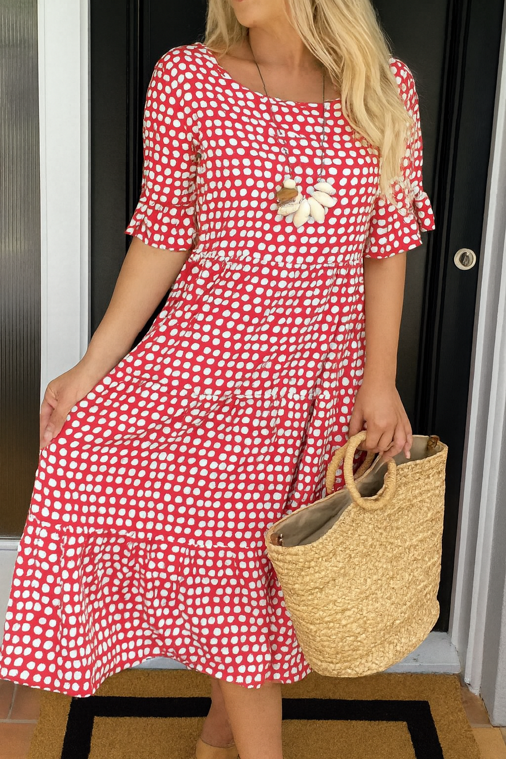 Olivia | Short Sleeve Midi Dress with Flowy Fit