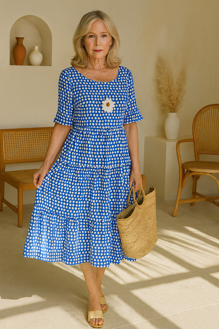 Olivia | Short Sleeve Midi Dress with Flowy Fit