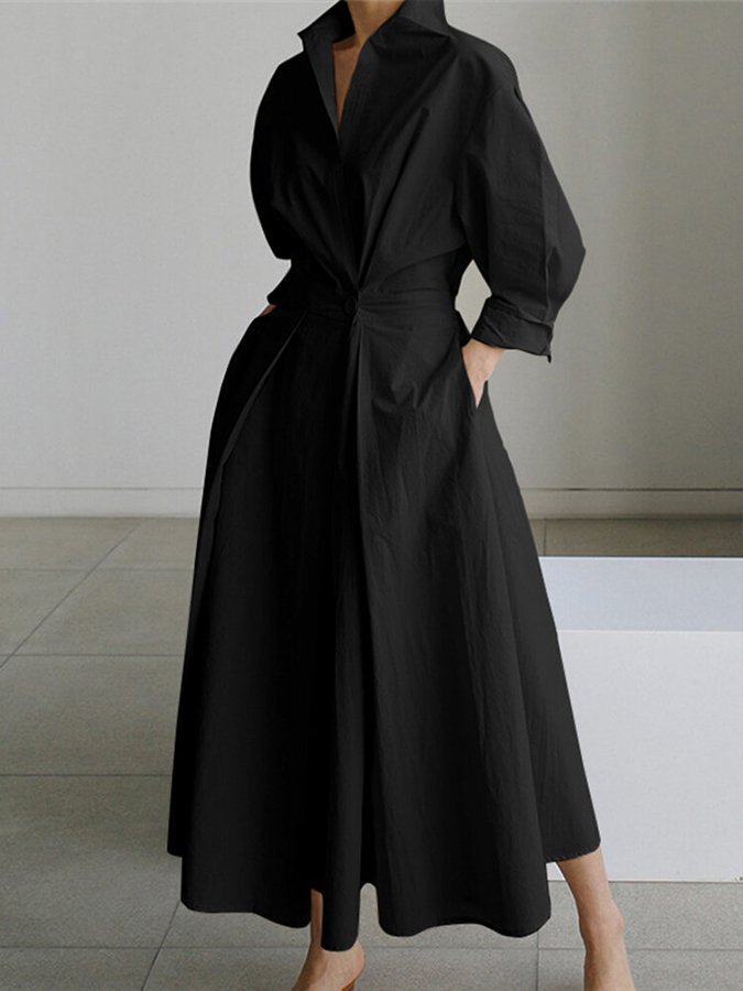 Madeline | Polo Collar A-Line Maxi Dress