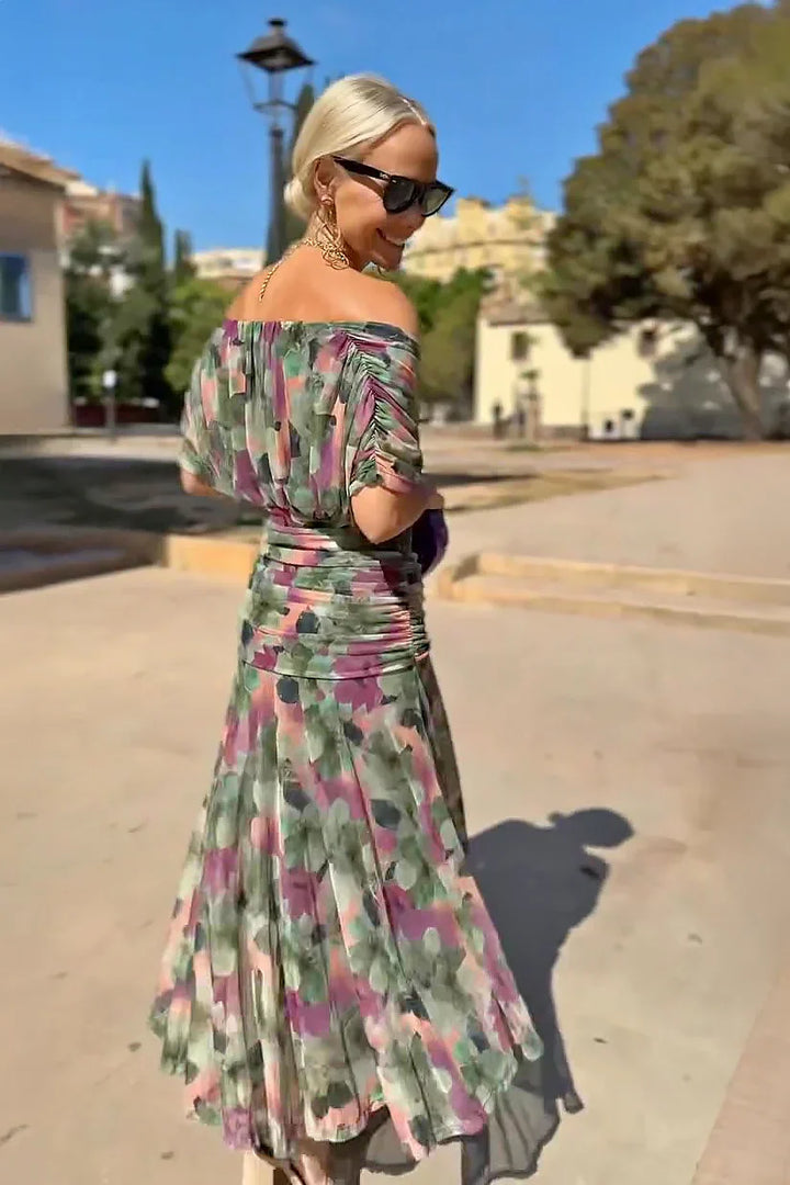 Celeste | Pleated V-Neck Maxi Dress