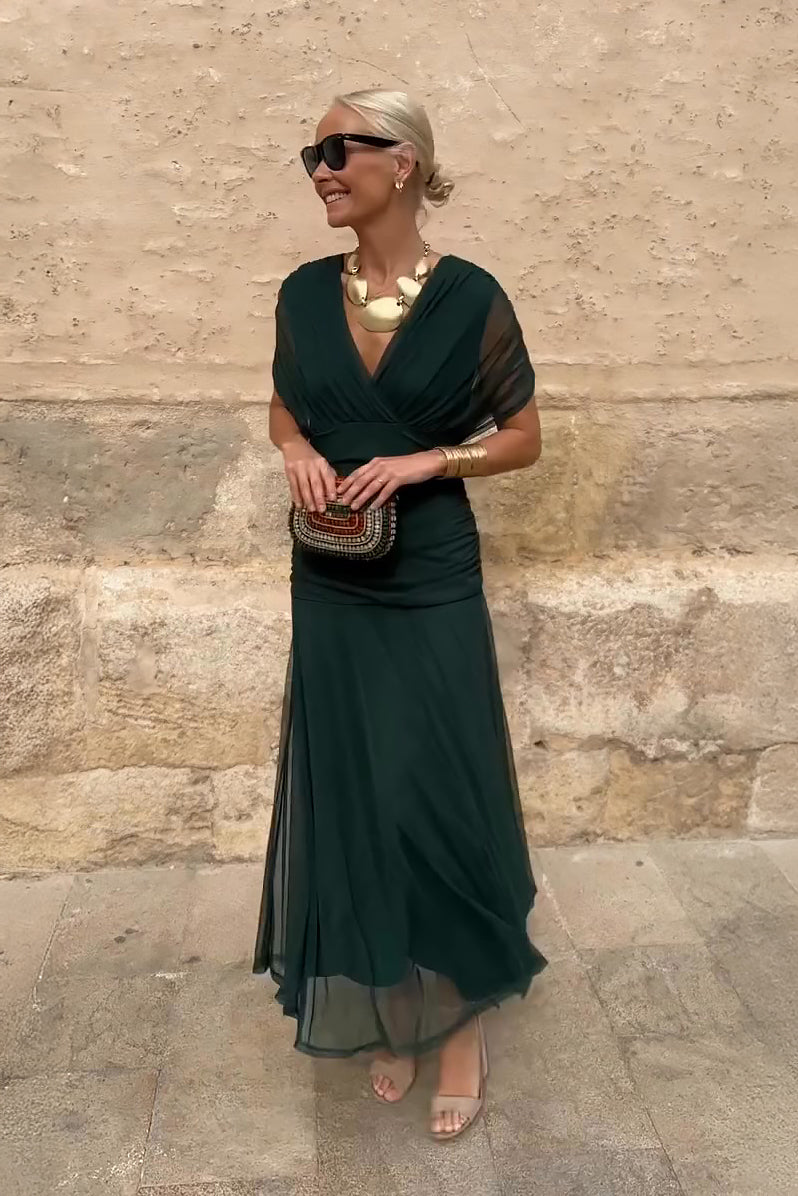 Celeste | Pleated V-Neck Maxi Dress