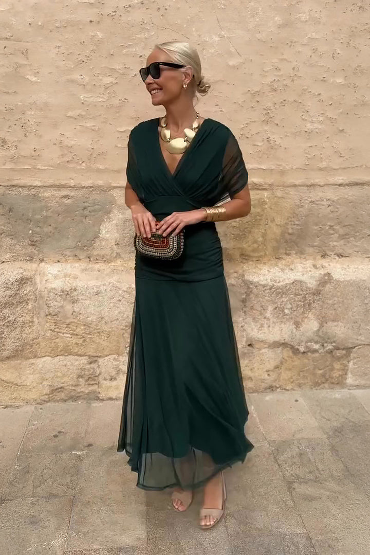 Celeste | Pleated V-Neck Maxi Dress