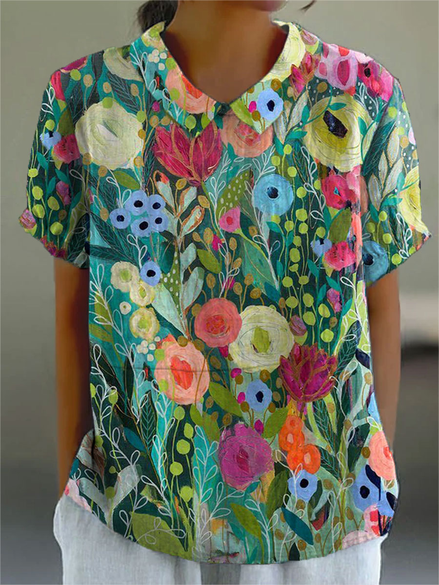 Lily | Cotton Linen Floral Shirt