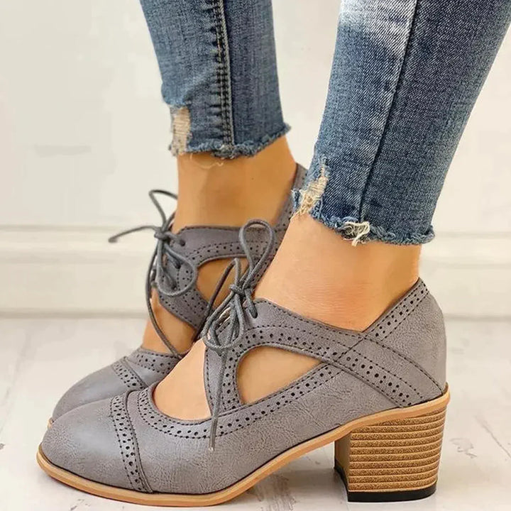 Veronique | Women's T-Strap Lace-Up Heels