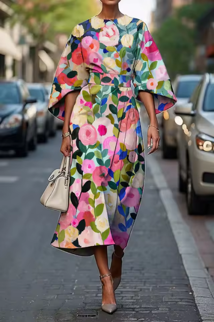 Margaret | Floral Midi Dress with Flowy Fit