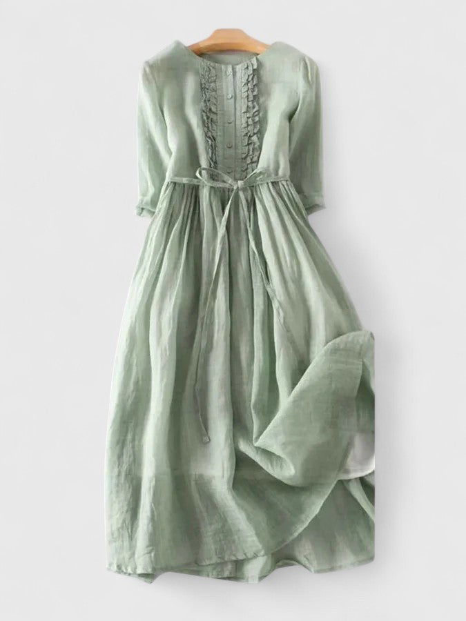 Genevieve | Cotton Linen Lace-Up Midi Dress