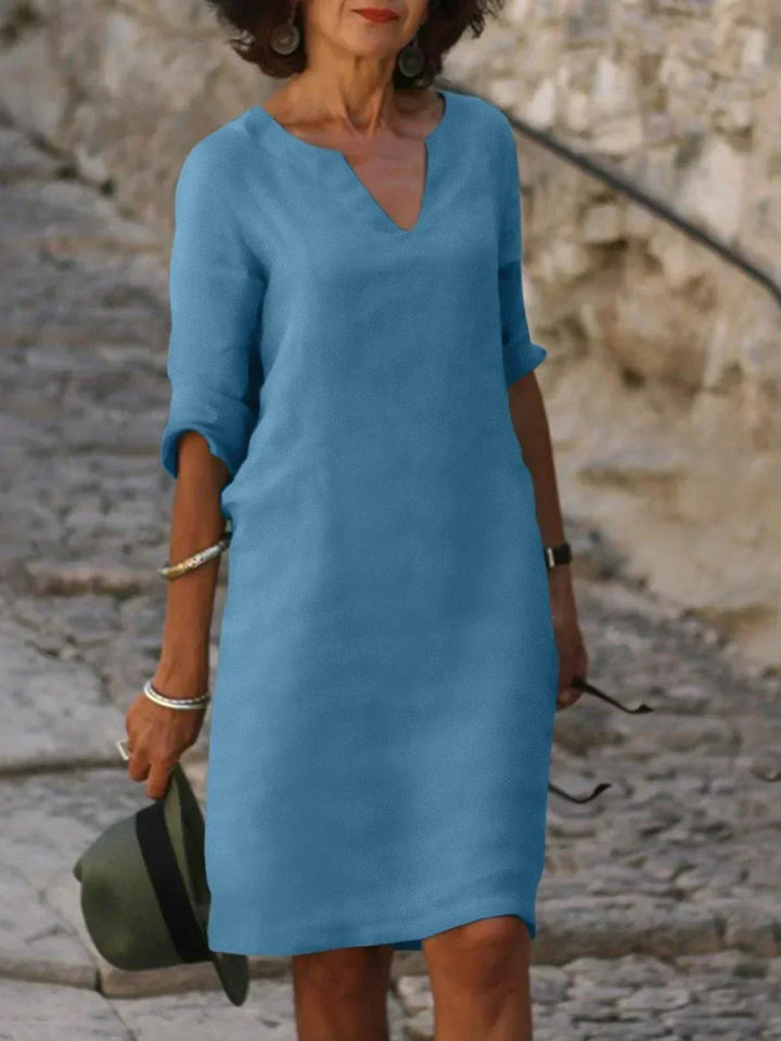 Theodora | V-Neck Pleated Midi Dress