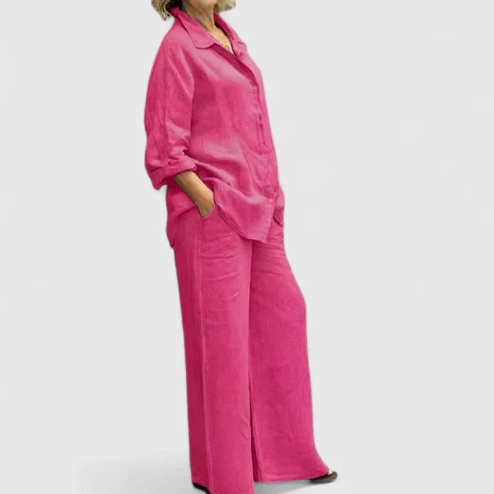 Sophia | Women's Button Up Shirt and Wide Leg Pants Set