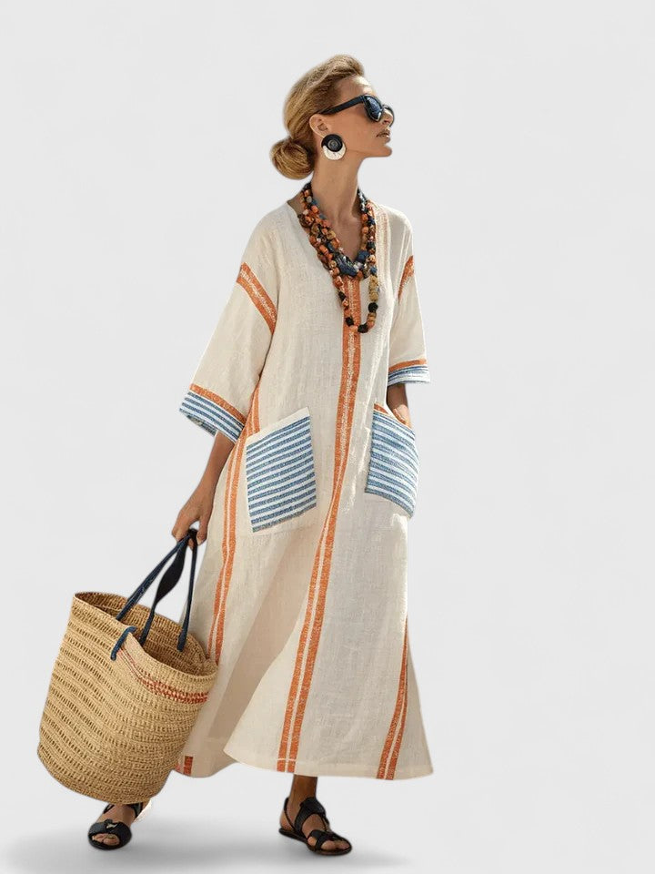 cleopatra maxi dress Women Boho Dress Egyptian Inspired Cotton Festival Hippie Summer Beach Gift Double skirt for volume and airy movement IMROSKA Queen Cleopatra cut-out Embellished