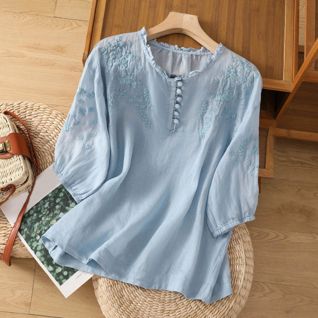 Eleanor | Embroidered Button-Down Blouse