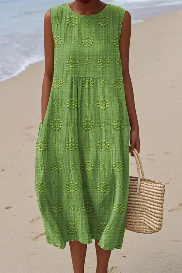 Chloe | Sleeveless Embroidered Midi Dress