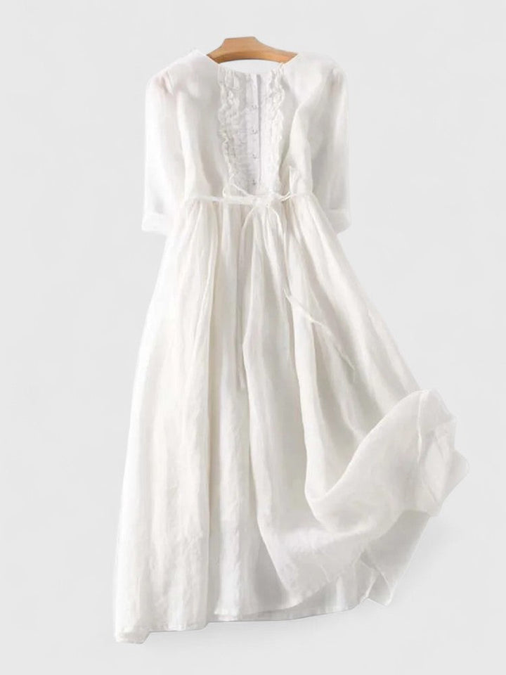 Genevieve | Cotton Linen Lace-Up Midi Dress