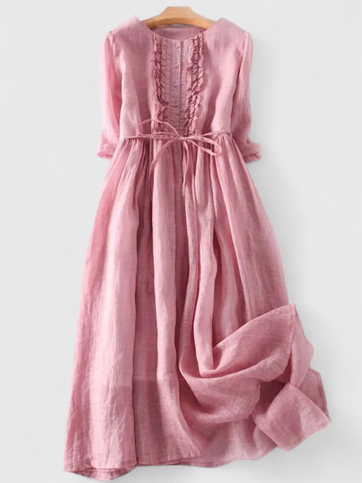 Genevieve | Cotton Linen Lace-Up Midi Dress