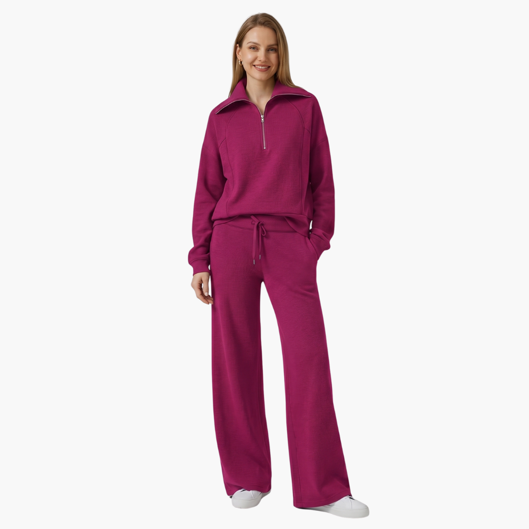 Severina | Women's Half-Zip Top and Wide Leg Pants Set