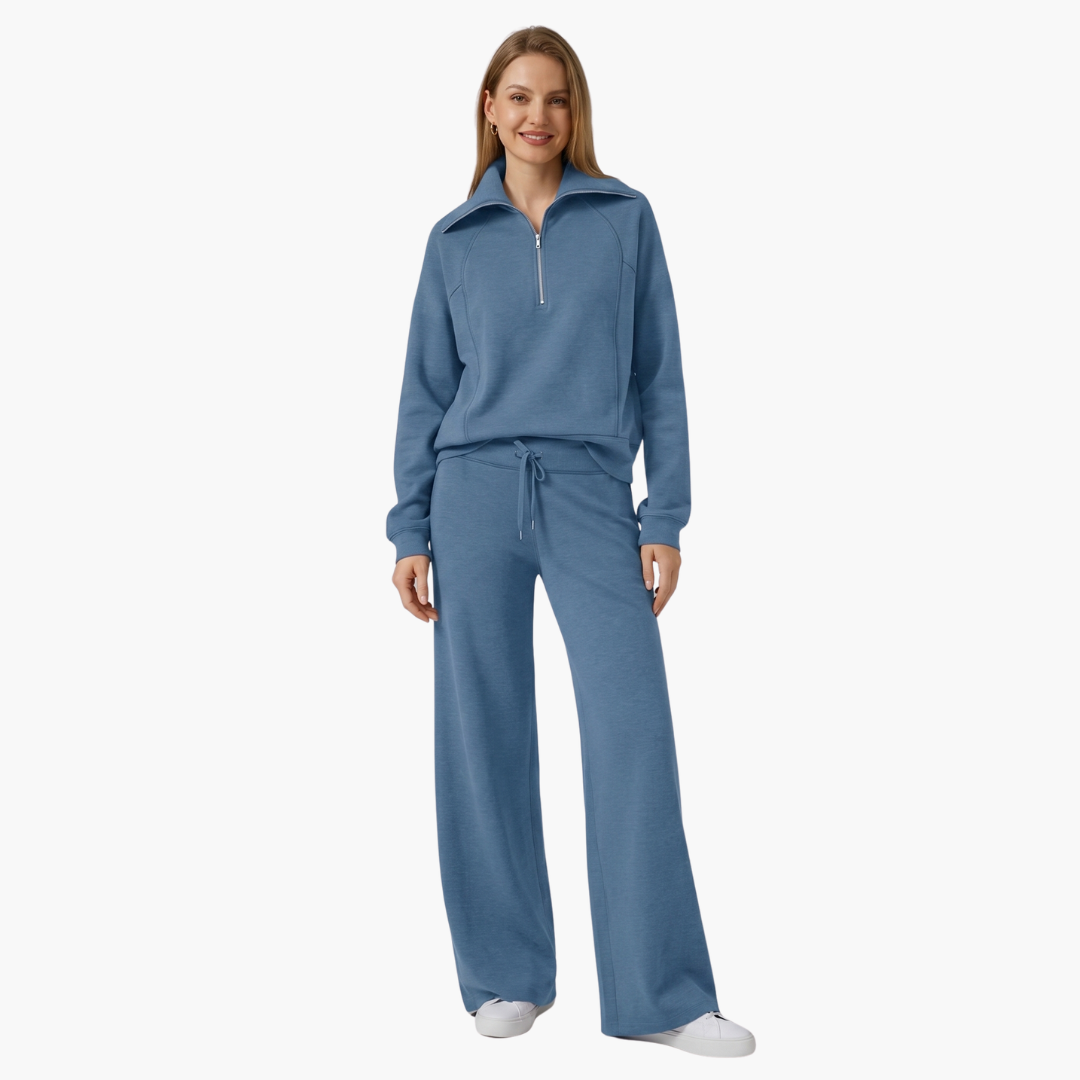 Severina | Women's Half-Zip Top and Wide Leg Pants Set