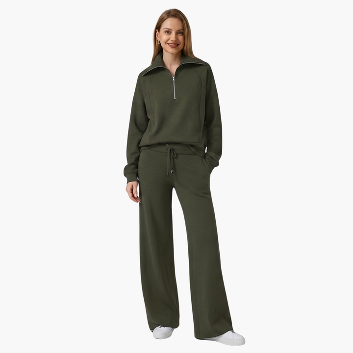 Severina | Women's Half-Zip Top and Wide Leg Pants Set