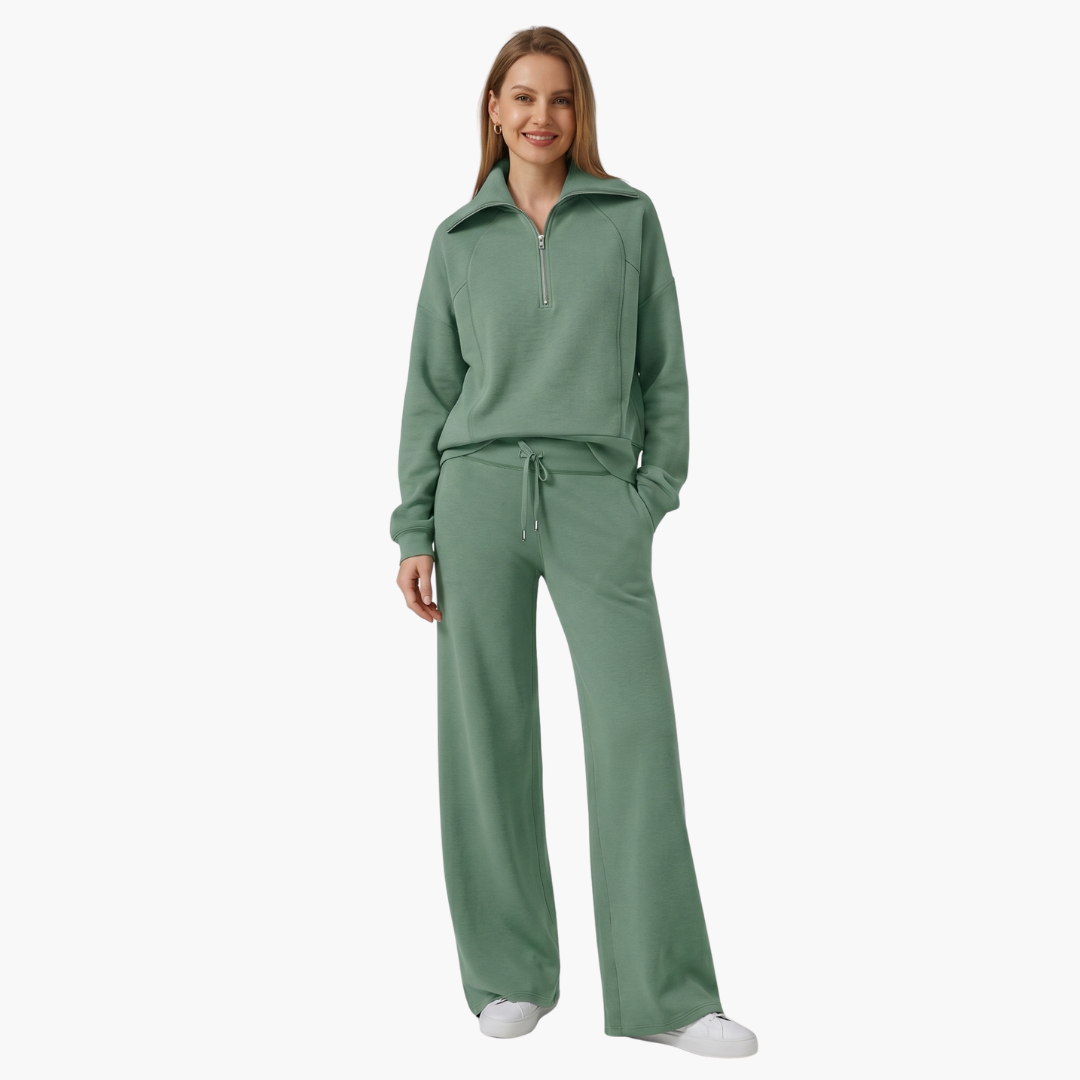 Severina | Women's Half-Zip Top and Wide Leg Pants Set