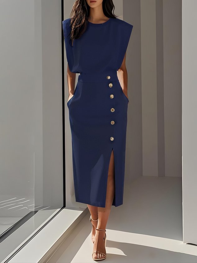 Hazel | Women's Button Detail Midi Dress
