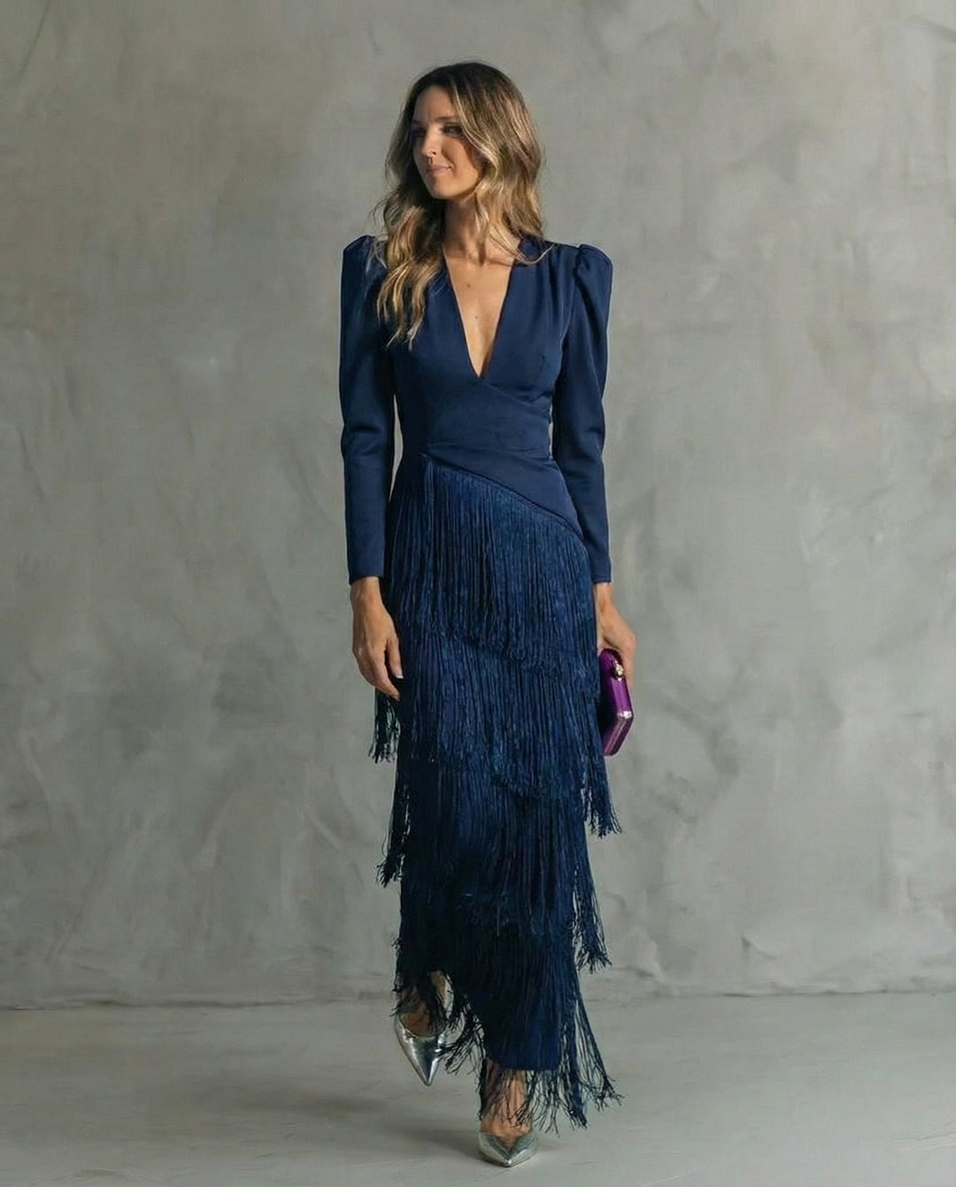 Vivienne | Fringe Sleeve Midi Dress
