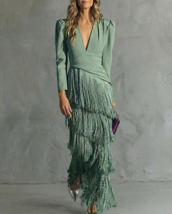 Vivienne | Fringe Sleeve Midi Dress
