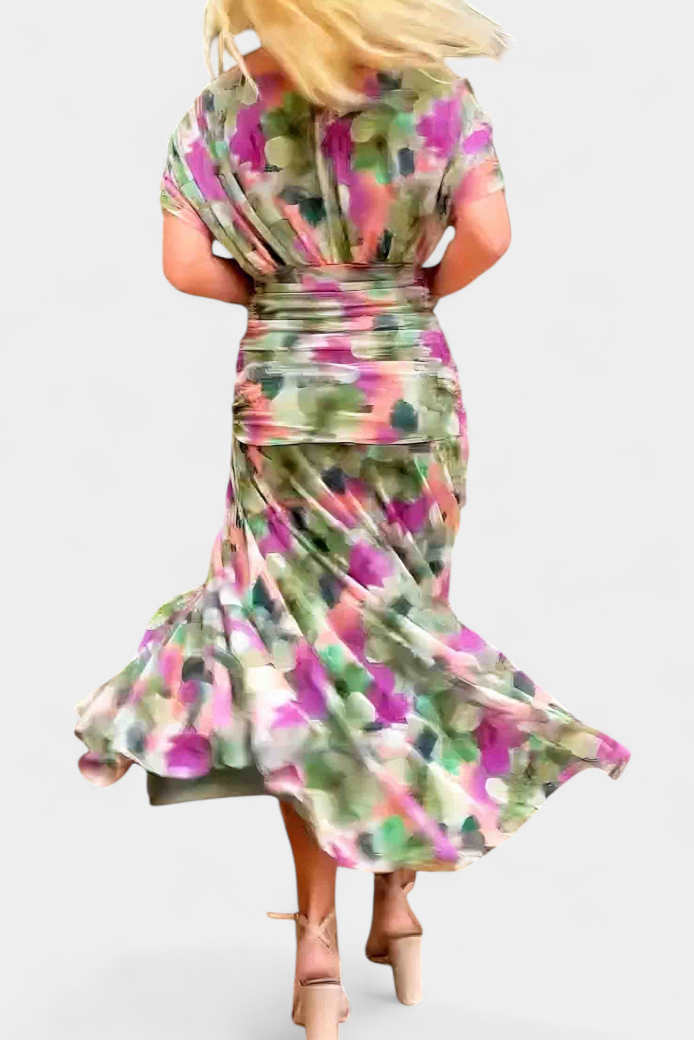 Wisteria | V-Neck Pleated Floral Maxi Dress