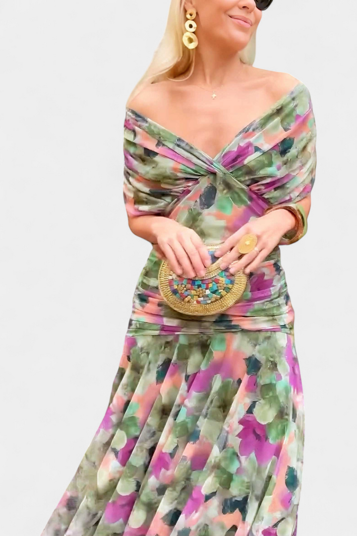 Wisteria | V-Neck Pleated Floral Maxi Dress