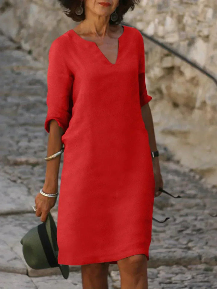 Theodora | V-Neck Pleated Midi Dress