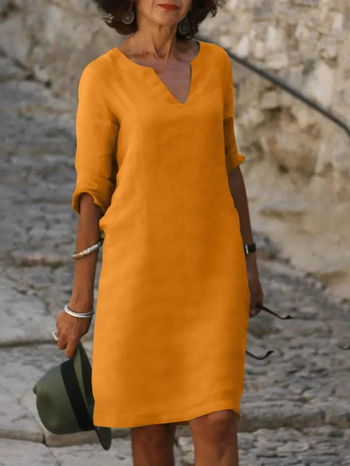 Theodora | V-Neck Pleated Midi Dress