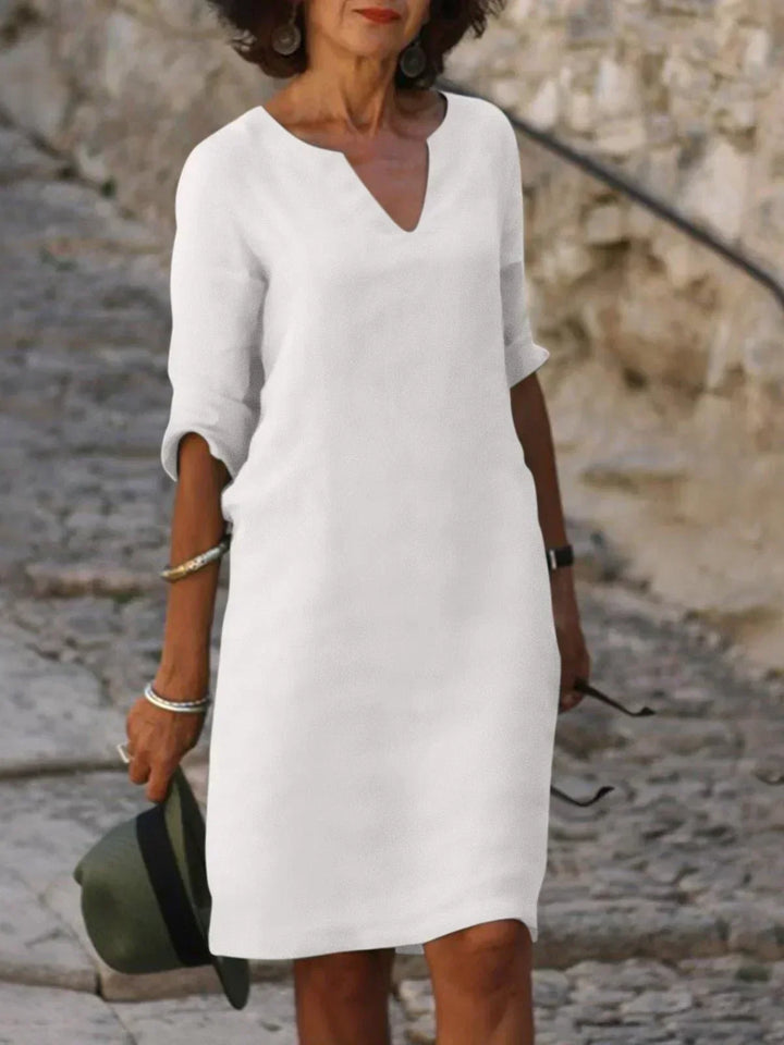 Theodora | V-Neck Pleated Midi Dress