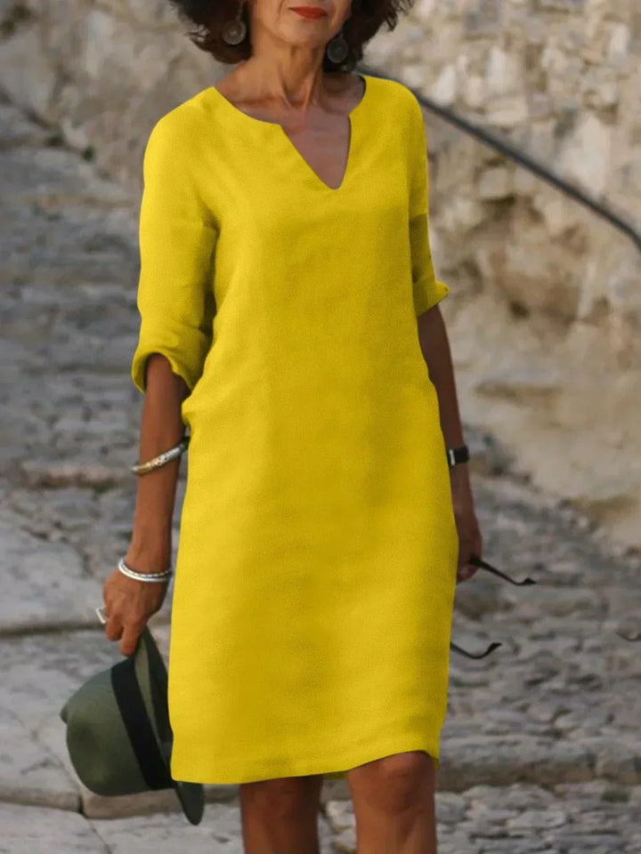 Theodora | V-Neck Pleated Midi Dress