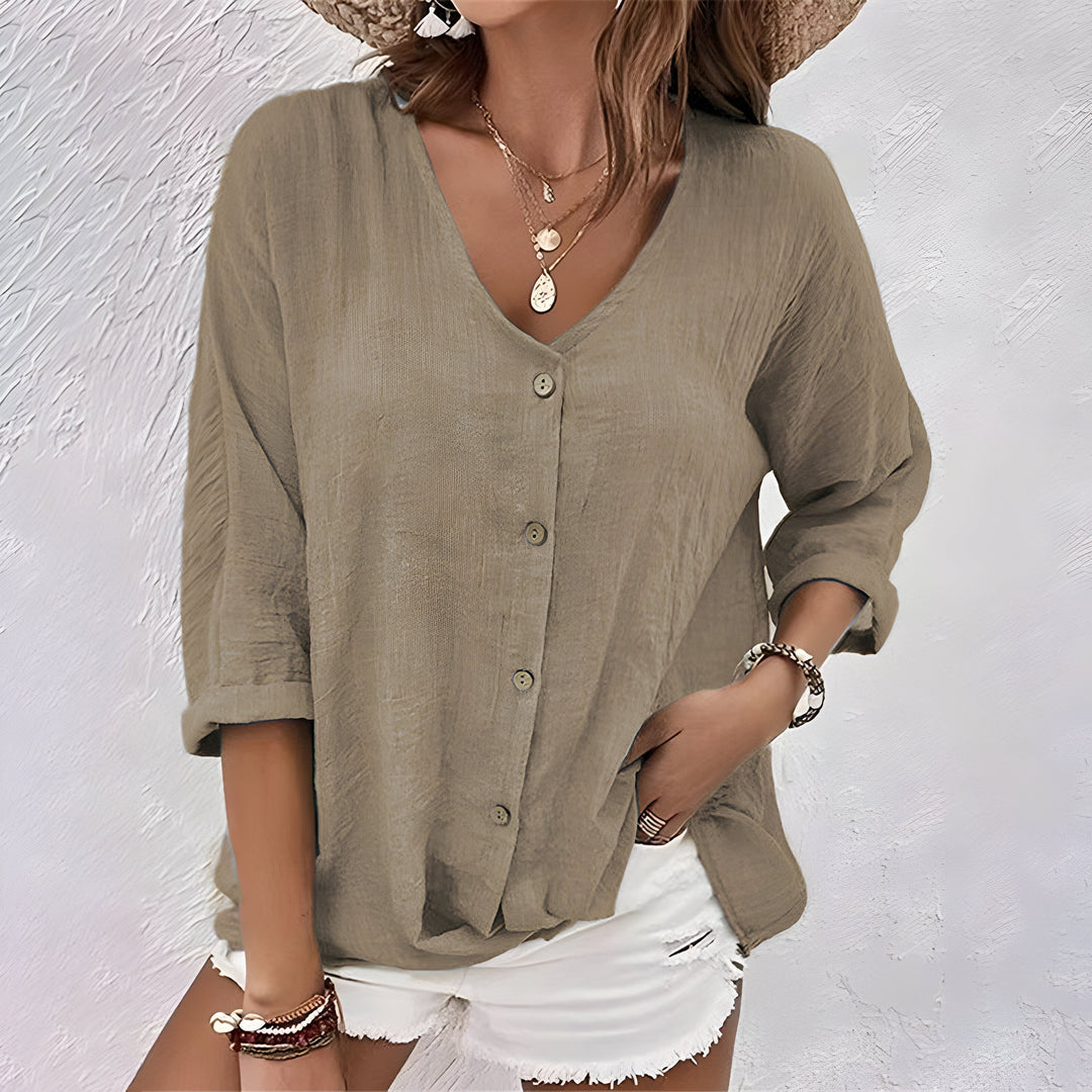 Josie | Women's V-Neck Button-Up Blouse