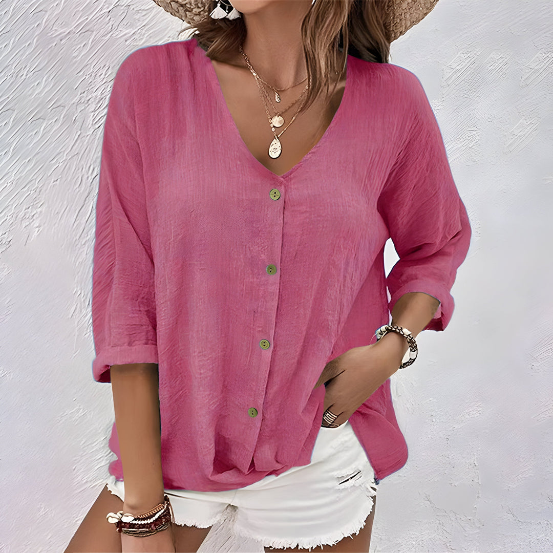 Josie | Women's V-Neck Button-Up Blouse